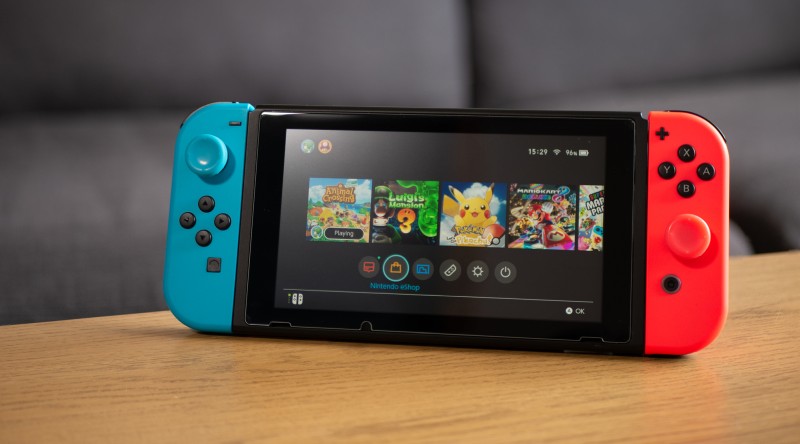 nintendo switch console on the desk